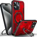 WYUIC Designed for iPhone 15 Pro Magnetic Case, Compatible with Magsafe, 10ft Drop Test Hard Rugged, 360 Rotating Ring Kickstand Heavy Duty Shockproof Protection Phone Case iPhone 15 Pro Cover, Red