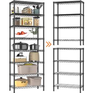 8 Tier Adjustable Storage Shelves Heavy Duty Metal Shelf Wire Shelving Unit Organizer Rack for Home Kitchen Office Pantry Room Bathroom Shelving Organizers and Storage Laundry (8-Black-12"Dx22"Wx72"H, Black)