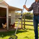 Chicken Poop Scooper & Rake 2-in-1, Adjustable 35"-65" Stainless Steel Handle, Heavy Duty Metal Black Shovel Head for Chicken Coop Cleaning, Pet Waste, Cat Litter Sifting