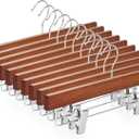 TOPIA HANGER Lotus Wood Pants Hangers, Walnut Wooden Skirt Short Jeans Trouser Hanger with Smooth Surface 360 Swivel Hook Anti Rust 2 Adjustable Clips, 10 Pack CT10PWA