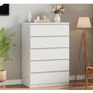 Jocoevol Modern White 5 Drawer Dresser for Bedroom, 15" D x 23.7" W x 40.4" H in Simply Chest of Drawers, Wood Storage Dresser with Deep Drawers for Living Room Hallway Entryway, White
