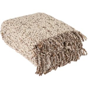 Bloomingville Cozy Haven Wool Blend Shag Throw, Natural and Grey Mlange, 60 by 50 inches