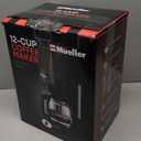 Mueller 12-Cup Drip Coffee Maker - Borosilicate Carafe, Auto-Off, Reusable Filter, Anti-Drip, Keep-Warm Function, Clear Water Level Window Coffee Machine, Kitchen Essentials & Accessories (Black)