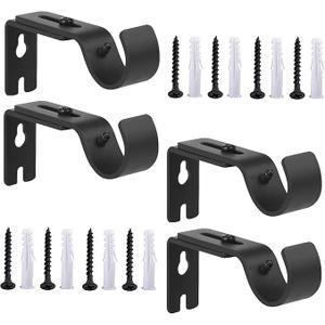 Heavy Duty Adjustable Curtain Rod Brackets Rod Holders for 1 Inch Rod, Black Color, (Set of 4,Black)