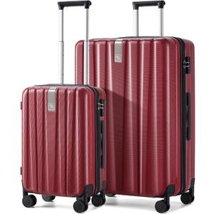 Hanke Luggage Sets 2 piece Carry On Luggage with Wheels PC Hard Shell Suitcases Lightweight Checked Travel Luggage Large Travel Suitcase Woman Men 20/29 Inch （Burgundy）
