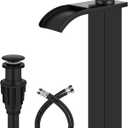 GBBNE Vessel Sink Faucet Waterfall Tall Bathroom Faucet Single Handle, Single Hole Lavatory Vanity Mixer Tap with Pop Up Drain and Supply Lines, Matte Black