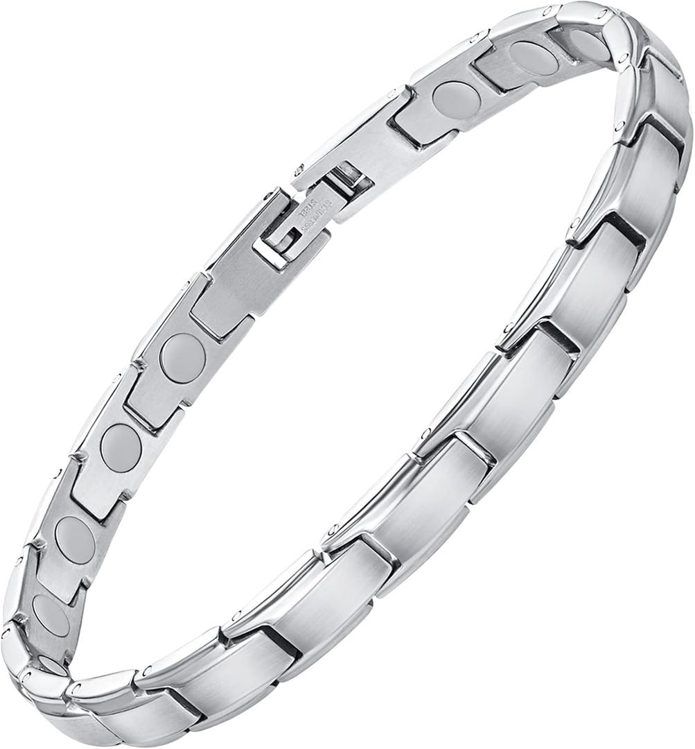 Feraco Magnetic Bracelet for Women Titanium Steel Magnetic Bracelet with Neodymium Magnets, Christmas Jewelry Gifts (Silver)