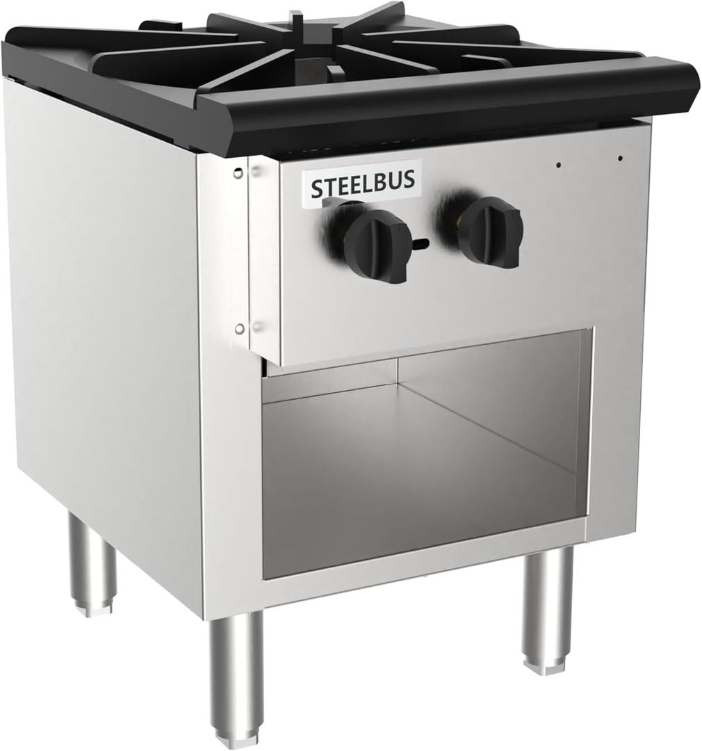 Commercial Single Burner Wok Range with Storage Cabinet, 90,000 BTU Heavy Duty Cast Iron, Natural Gas/Propane, Stainless Steel Restaurant Stockpot Stove for Professional Kitchens