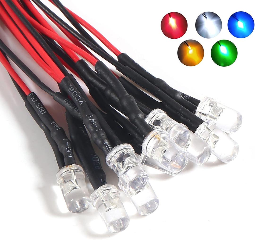 ACEIRMC 30pcs 3mm 12V Pre Wired LED Diodes Light Ultra Bright Resistor and Wire Indicator Light Emitting Diodes Bulb Lamp for DIY Car Boat Toys Parties and Multiply Lighting Projects (7 Colors)