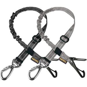 AUBELL Dog Seat Belt for Car,2 Pack Set 3-in-1 Adjustable Reflective Bungee Heavy Duty Dog Car Harness Tether with Clip Hook Latch & Buckle,Swivel Zinc Alloy Carabiner,Black+Grey