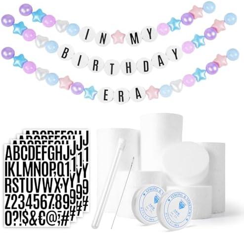 Giant Friendship Bracelet Banner DIY Customizable Birthday Garland with Foam Circles & Plastic Balls for Singer Celebration (Pink Blue Purple)