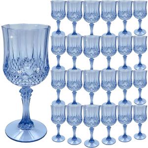 Plastic Wine Glasses, Plastic Goblets Vintage Style Cordial Unbreakable Drinking Glasses Reusable Drinkware for Wedding Reception, Grand Event Party Supplies(24, Blue)
