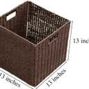 Handwoven Paper Woven Cube Basket Organizer with Handles set of 4 Foldable Storage baskets for Bedroom Living Room Cubby Storage Units for Clothes Books Toys (Brown, 13" L x 13" W x 13" H)