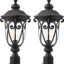 24 Inch Large Post Light Fixture with 3in Pier Mount, 2 Pack Bronze Post Lamp for Yard, Outdoor Pole Lantern with Seeded Glass, Aluminum Outside Lights for Garden Patio Driveway Pathway