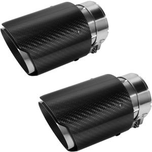 2.5'' Inlet 3.5" Outlet Black Exhaust Tips Glossy Carbon Fiber and Stainless Steel Car Tail Pipe Universal for Vehicles with 2.5" O.D. (Glossy Black Silver) 2PCS