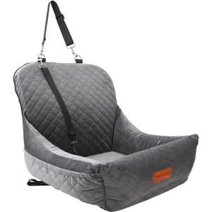 Dog Car Seat,Fully Detachable and Washable Cover,Easy to Assemble,Comfy Cushion Fill in Memory Foam,2 Clip-On Safety Leashes and Storage Pockets (Grey)