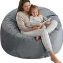 SHOUREN 3 Ft Bean Bag Chair,Memory Foam Bean Bag Chairs for Adults,Bean Bag Sofa for Living Room,Beanbag with Filler Included,Soft Velvet Fabric,Pull-Handle - 3 Foot,Dark Grey