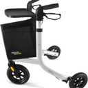 HEALTHBAZAAR 3 Wheels Rollator Walker for Seniors, Foldable Lightweight Walker with Detachable Tray and Storage Bag, Invisible Brake Line, 6 Levels Height Adjustable, 10'' Front Wheels