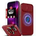 FRLMOOES for iPhone 13 Pro Max Case Magnetic Compatible with MagSafe Wireless Charging,with 2 Screen Protectors,Built-in Kickstand Ring+Camera Cover Anti-Scratch Shockproof Heavy Duty Protection Red