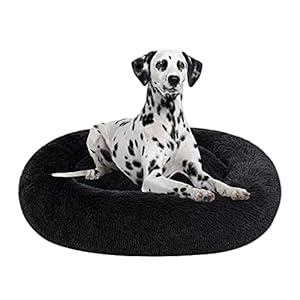 Coohom Oval Calming Donut Cuddler Dog Bed, Shag Faux Fur Cat Bed Washable Round Pillow Pet Bed(30"/ 36") for Small Medium Dogs (XXL(43"x34"x8"), Dark Grey)