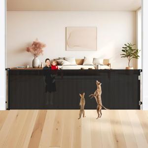 48" Tall X 95" Extra Wide Retractable Gate Extra Tall Pet Gate for Wide Openings Dog Gate Indoor Outdoor Mesh Baby Gate for Doorways - Upgraded Height to Prevent Jumping Over, Gray