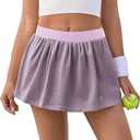 Fisoew Womens Tennis Skirt Built-in Shorts Workout High Waisted Active Running Skorts Skirts with Pockets (Pink, S)