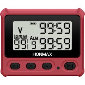 Digital Interval Timer, Stopwatch with Backlight, USB-C Rechargeable Clock, Red