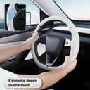 Steering Wheel Cover for Tesla Model 3 2024-Present Highland/Tesla Model Y Juniper 2025-Present, Leather Steering Wheel Cover for Tesla Model 3 Highland/Y Juniper Accessories, White