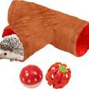 1pcs Hedgehog Hideout Tunnels with 2pcs Bell Ball Toys, Hedgehog Tunnel with Toys for Hedgehogs, Small Animal Tunnels Tubes Toy for Rat Hamster Guinea Pig Bunny, Hedgehogs Accessories (Brown Tunnel)