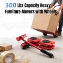 300 Lbs Capacity Heavy Furniture Dollies with Wheels Furniture Moving Tool Set (1 Lever + 4 Sliders) Appliance Lifter & Floor Protector Kit for Sofas, Fridges, Kitchen Appliances, Heavy Furniture