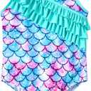 Dvenki Girls One Piece Swimsuit - Adjustable Strap, Mermaid Print Toddler Ruffle Bathing Suit