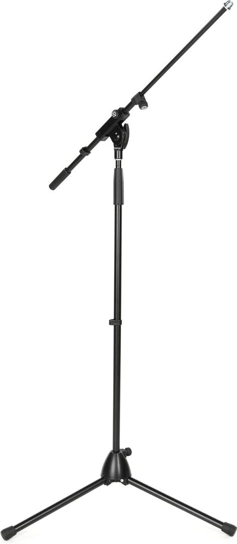 K&M Knig & Meyer 21075.500.55 Tripod Microphone Stand - Adjustable Telescoping 1-Piece Boom Arm - Professional Grade - Heavy Duty with Folding Leg Base - German Made - Black