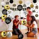 Black and Gold Graduation Party Supplies Kit - Grad Decor Set with Congrats Grad Banner, Class of 2026 Hanging Swirls, Graduation Balloons & Honeycomb Balls - for High School & College Celebrations