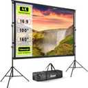 100 Projector Screen with Stand, Wrinkle Free Polyester 16:9 4K HD Rear Front Movie Screen with Sandbags, Indoor Outdoor Portable Telescopic Projection Screen for Home Theater, Outdoor Movie