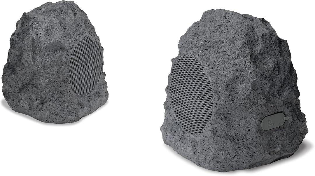 iLive Electronics Outdoor Rock Speaker Pair - Wireless Waterproof Bluetooth Speakers for Patio, Garden, Built for All Seasons with Rechargeable Battery (ISBW422G), Gray