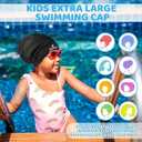 Kids Extra Large Swim Cap for Long Hair, Waterproof Silicone Swimming Caps for Boys Girls Children Youth Teen, Large Swim Hat for Long Thick Curly Hair & Dreadlocks Braids Weaves Afro Hair (Black)