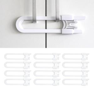 Sliding Door Lock, U-Shaped Adjustable Child Safety Latch for Double Handles, White, 4-Pack