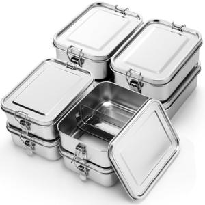 Umigy 8 Pcs Stainless Steel Food Containers 1200ml Metal Bento Lunch Box Stainless Steel Food Storage Containers, Lockable Clips to Leak Proof, Reusable Dishwasher Snack Boxes for Work