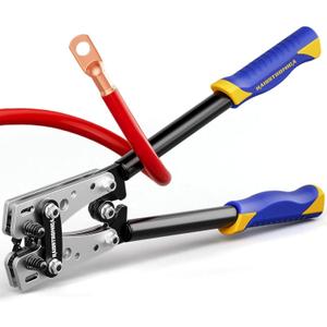 Haisstronica Heavy Duty Battery Cable Crimping Tool Kit-Ratchet Hex Extended Handle Crimper for 8,6,4,2,1,1/0 AWG Copper Lugs