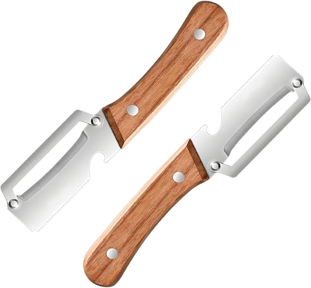 2PCS Multi-Functional Vegetable Peeler, Stainless Steel Ultra Sharp Blade with Wooden Handle, Fruit & Potato Peeler with Built-in Bottle Opener for Kitchen Use