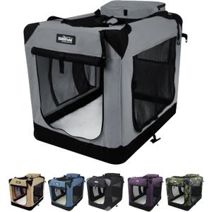 EliteField 3-Door Folding Soft Dog Crate with Carrying Bag and Fleece Bed, Indoor & Outdoor Pet Home (36" L x 24" W x 28" H, Light Gray)