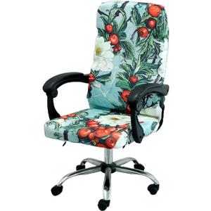 Christmas Office Chair Cover Green,Printed Elk,pinecone,Xmas tree,Snowflake,Jingle bell Stretch Computer Chair Cover Universal Removable Washable Anti-Dust Chair Slipcover with Zipper (M,Christmas-10)