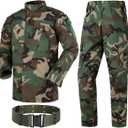 HANSTRONG GEAR Men Tactical BDU Combat Uniform Jacket Shirt & Pants Suit for Army Military Airsoft Paintball Hunting Shooting War Game Woodland (L)