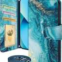 Buleens for Samsung Galaxy S23 Wallet Case for Women - with Card Holder S23 Flip Case Leather Crossbody Cute Aesthetic Galaxy S23 Case with Strap Kickstand for Girls Girly, Dark Blue Marbled