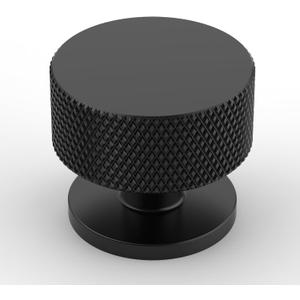 Amerdeco 10 Pack Matte Black Knurled Cabinet Knobs Single Hole 1.2 Inch Diameter Round Drawer Knobs for Bathroom Cabinets K0017