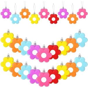MiniInflat 24 Pcs Spring Daisy Flower Ornaments Flower 2.7 Inch 3D Flowers Bunny Tulips Daisy Hanging Easter Ornament Tree Decorations Plastic Colorful Floral Rabbit Ball Decorations for Holiday Party