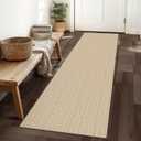 IOHOUZE Washable Runner Rug 2'x6' Non Slip Runners for Hallways Entryway Runner Indoor, Kitchen Rugs Woven Cotton Floor Carpet for Kitchen Hall Entrance Bedroom, Tan/Beige (2' x 6' (Runner))