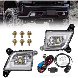 Front LED Fog Lights Compatible with 2021 2020 2019 Chevy Silverado 1500 2500HD 3500HD Driving Fog Lamp, Fog Lght Assembly Kit with Switch & Wiring Kits