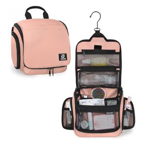Goloni 10-Compartment Hanging Travel Toiletry Bag for Men & Women - Large Makeup & Toiletries Organizer with Smooth Zippers,XXL Swivel Metal Hook - Perfect for Travel, Camping, and Daily Use (Pink)