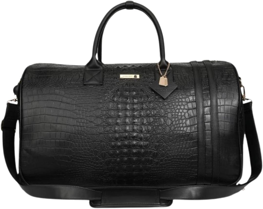 Tote&Carry Apollo 2 Large Rolling Duffle Bag with Wheels, Carry-On Roll Duffel for Travel, Gym, Sports, Daily, Weekend & All-Purpose Use for Men & Women (Crocodile Skin, Black)